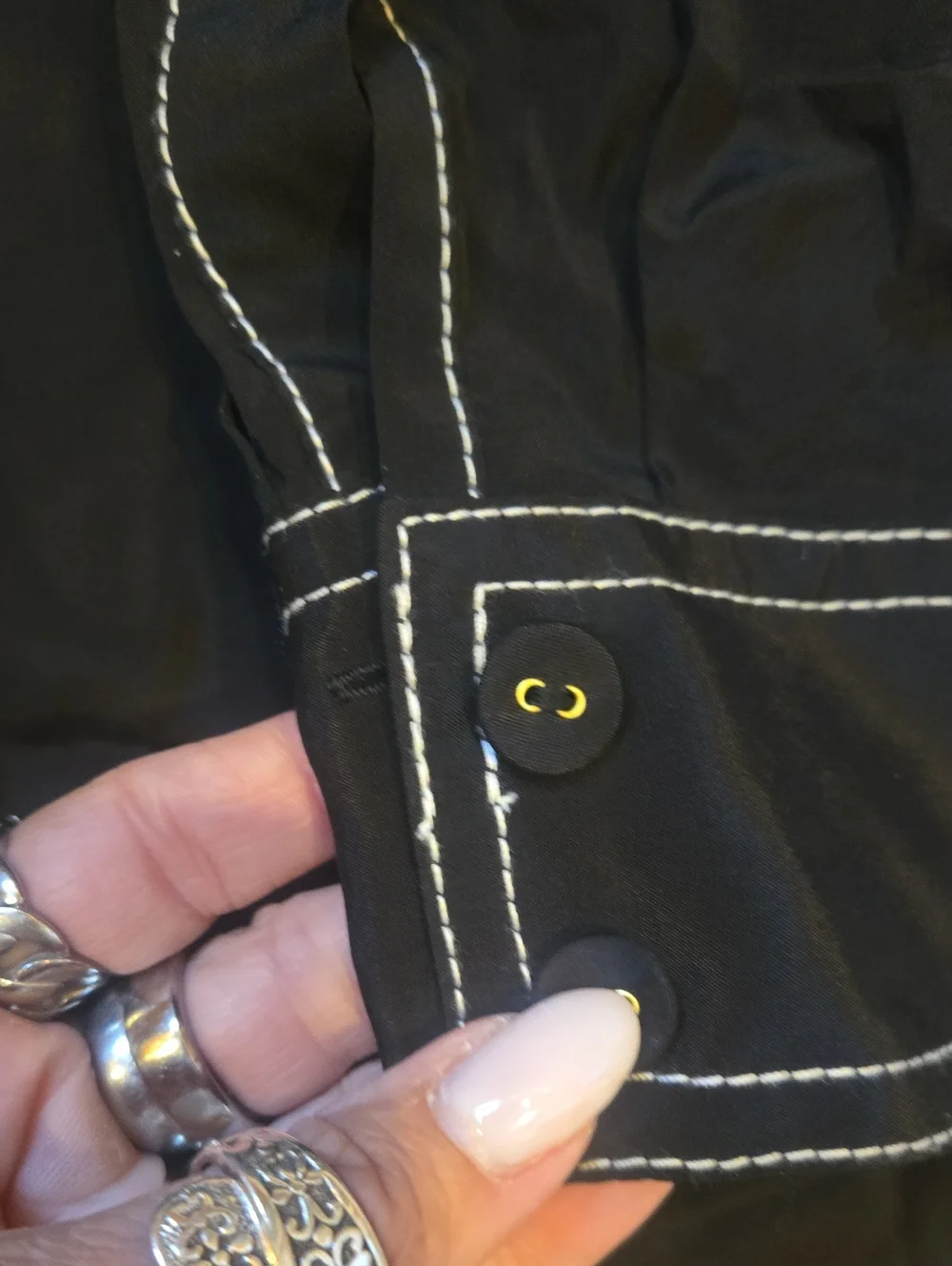 Zimmerman Silk Blend Black Half Button High Neck Western Vibe Blouse - Picture 7 of 10